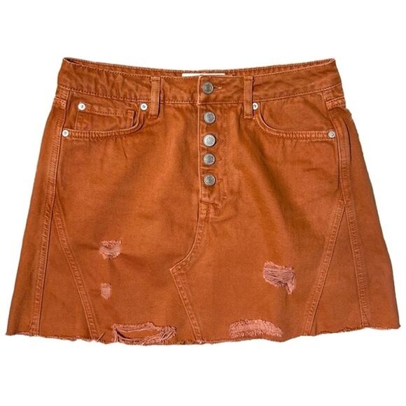 Free People Dresses & Skirts - Free People Mini Skirt Womens Size 28 Rust Orange Distressed Button Fly Festival